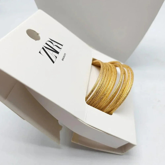 Zara Multi-Pack Gold Tone Bangle Bracelets Set Womens Jewelry Accessories M - Picture 2 of 4